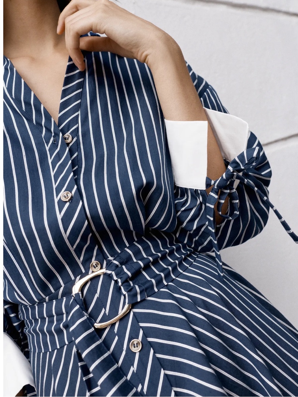 Zara Navy and White Striped Midi Shirt Dress with Belt - Picture 6 of 12